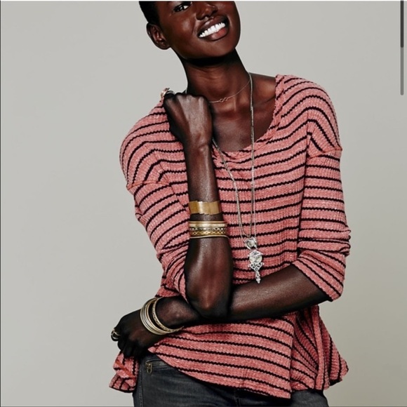 We the free peplum auntie em pink striped thermal long sleeve top - Picture 2 of 12